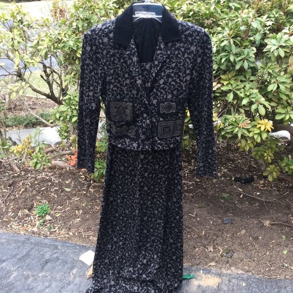 Piccaline Suede Collar Jacket- Maxi Dress 2Pc Set - Picture 1 of 4